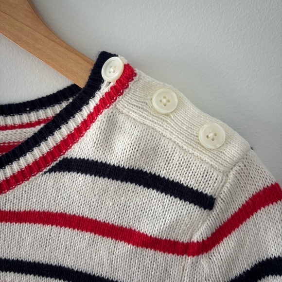 NWT Nordstrom 1901 Ivory Striped Red Heart Button Cute Knit Chunky Artsy Sweater - Picture 3 of 8